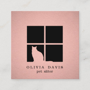 Pet Sitting Services Pink Rose Gold Faux Metallic Square Business Card