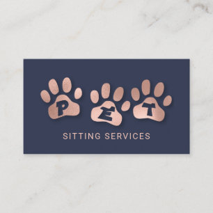 Pet Sitting Services Rose Gold & Navy Business Card