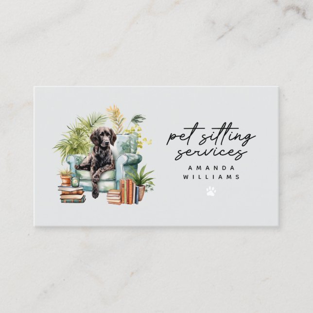 Pet Sitting Services Watercolor QR Code  Business Card (Front)