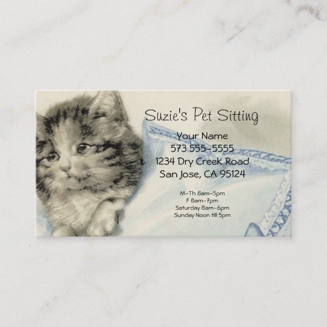 Pet Sitting Vintage Cat Business Card (Front)