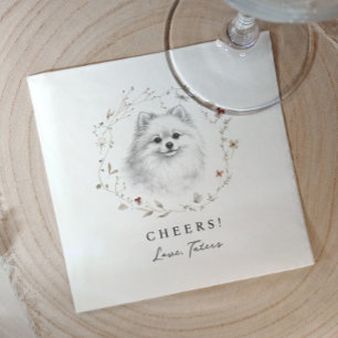 Pet Sketch Pomeranian Wildflower Wedding Dog Napkin
