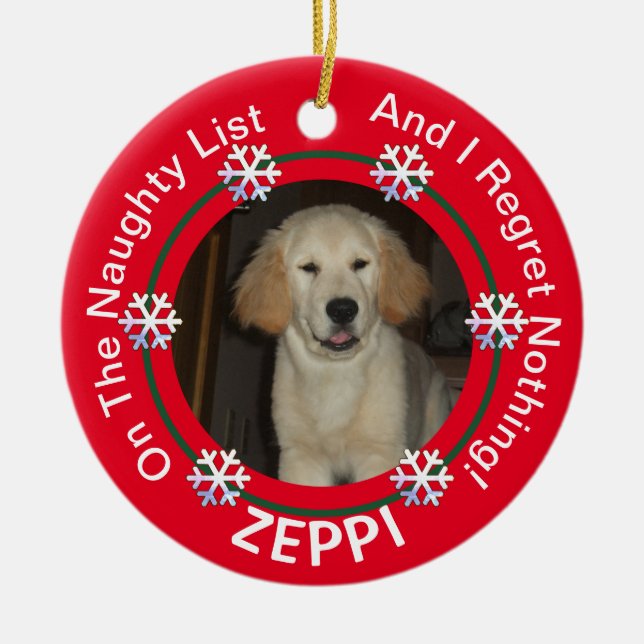 Pet Snowflake Naughty List Christmas Ceramic Tree Decoration (Front)