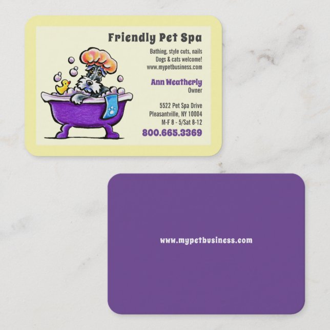 Pet Spa Dog Grooming Schnauzer Bath YW Business Card (Front/Back)
