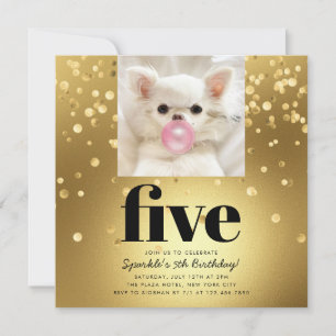 Pet Star   Photo Pet Birthday Party Gold Invitation