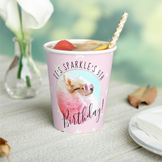Pet Star | Photo Pet Birthday Party Pink Paper Cups (Insitu)