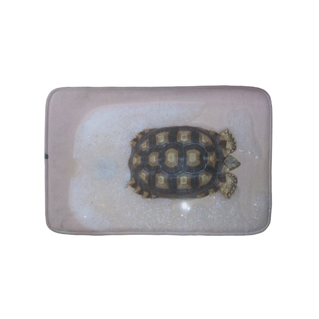 Pet Sulcata in Pink Tub Taking Bubble Bath Bath Mat (Front)