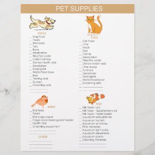 Pet Supplies Shopping list for dogs, cats, birds Flyer