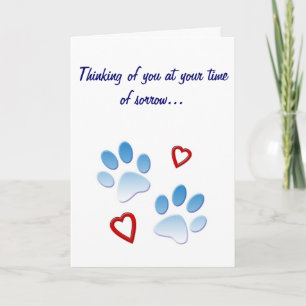 Pet Sympathy Card Paws and Hearts Customisable