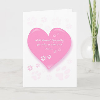 Pet Sympathy Card - Pink Heart & Pawprints