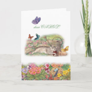 pet sympathy, cat in garden, heartfelt message card