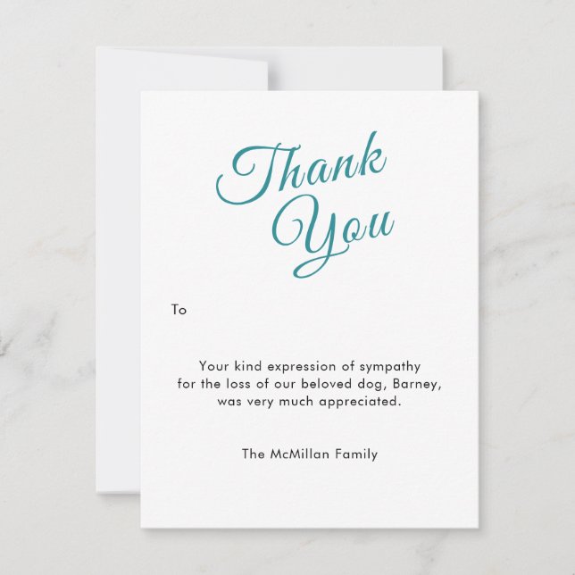 Pet Sympathy Thank You Response Photo Flat Card (Front)