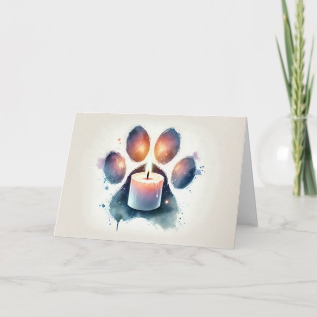 Pet Sympathy Watercolor Loss Paw Print with Candle Card (Front)