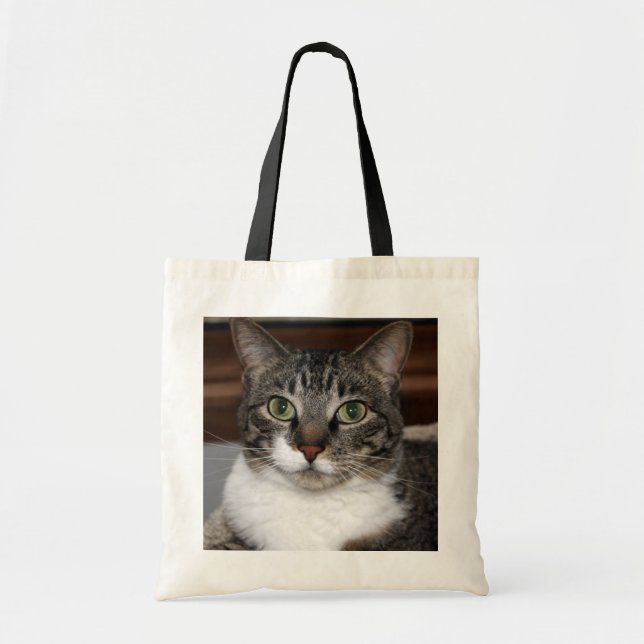 Pet Tabby Cat Face Photo Tote Bag (Front)
