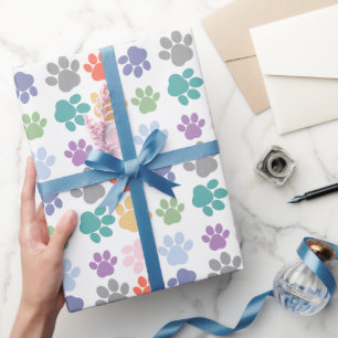 Pet Themed Colourful Dog Paw Prints Pattern Cute Wrapping Paper