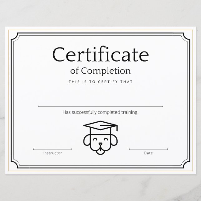 Pet Training Certificate of Completion (Front)