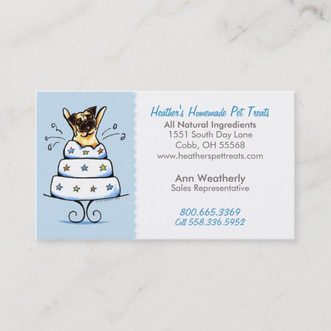 Pet Treats Bakery n Parties Pug Baby Blue Business Card (Front)
