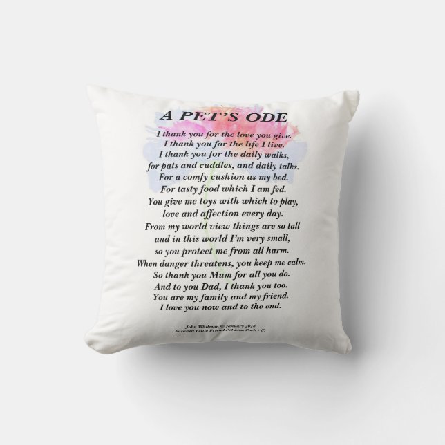 Pet Tribute To Owner Poem Cushion 41 X 41 cm (Front)
