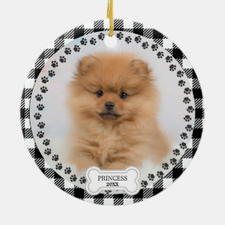 Pet Two Photo Christmas Black Plaid Personalised Ceramic Tree Decoration