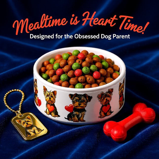 pet Valentine Yorkshire Terrier Dog | pet bowls (Cute Yorkie Valentine Hearts – Adorable Dog Lover Bowl)