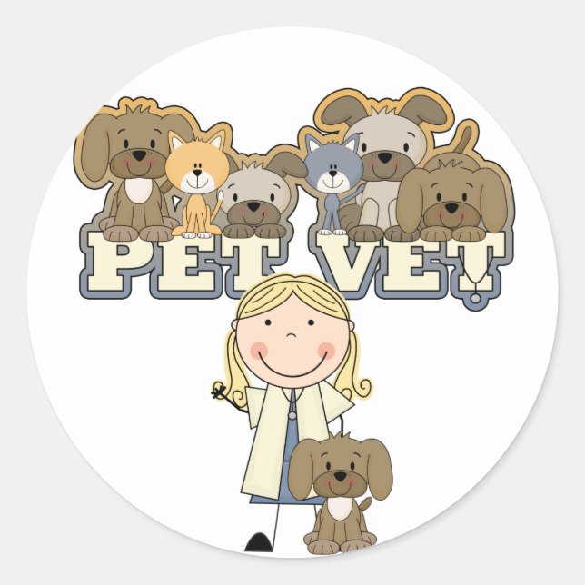 Pet Vet Blonde Female Tshirts and Gifts Classic Round Sticker (Front)