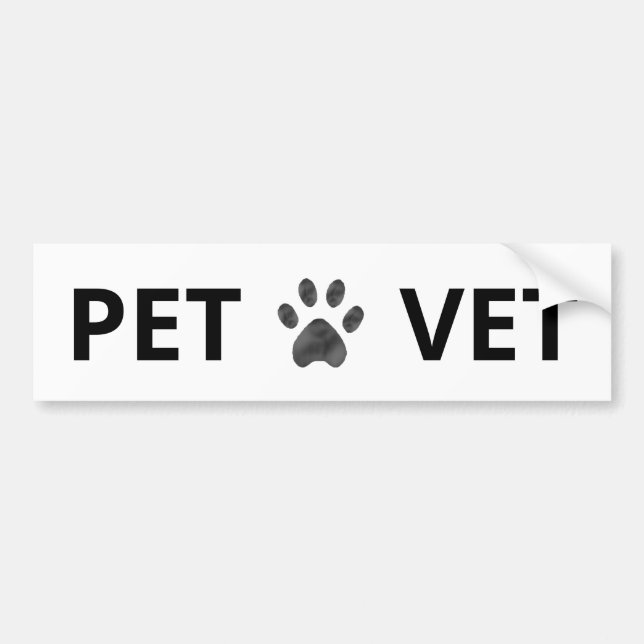 Pet Vet & paw in black and white bumper sticker (Front)