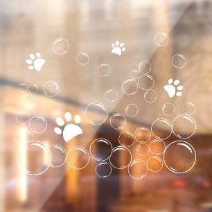 Pet wash Bubbles with paw white colour outline Window Cling