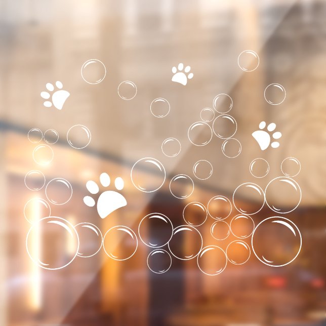 Pet wash Bubbles with paw white colour outline Window Cling (Sheet 2)