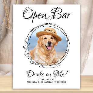 Pet Wedding Dog Open Bar Custom Photo Drinks Poster