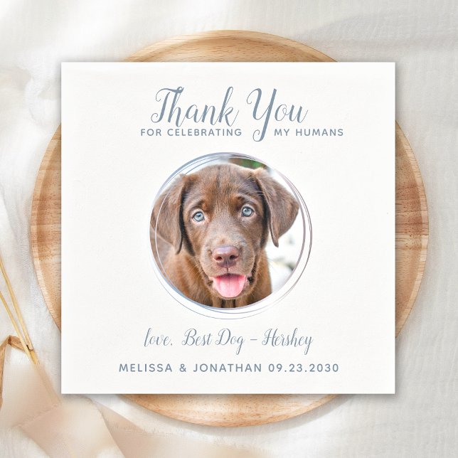 Pet Wedding Modern Dusty Blue Dog Photo Thank You  Napkin (Creator Uploaded)