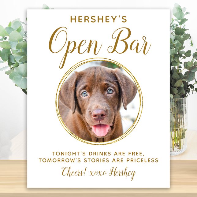 Pet Wedding Open Bar Dog Photo Elegant Gold Drinks Poster (Creator Uploaded)