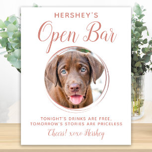 Pet Wedding Open Bar Dog Photo Rose Gold Wedding Poster