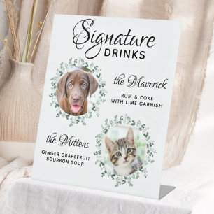 Pet Wedding Signature Drinks 2 Photo Dog Bar Pedestal Sign
