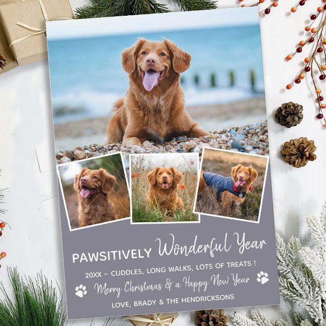 Pet Year in Review Custom Cute Dog Photo Collage Holiday Card (Creator Uploaded)