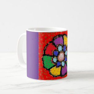 Petal art decor purple red yellow green coffee mug