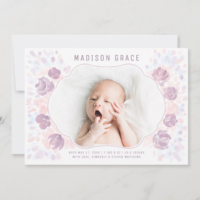 Petal Baby Girl Birth Announcement Photo Card (Front)