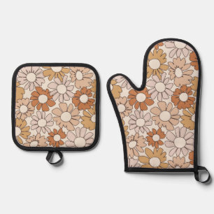 Petal Jubilee Warm Earth Boho Oven Mitt & Pot Holder Set