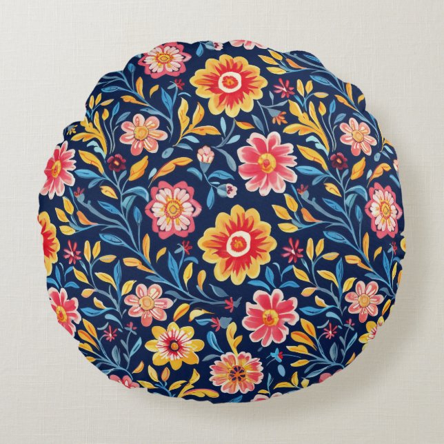 Petal Kissed Morning Round Pillow (Front)
