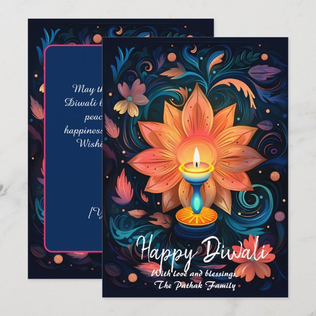 Petal Light Wishes Diwali card (Front/Back)