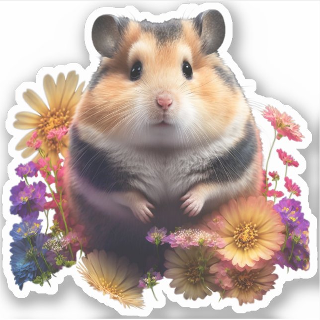 Petal Paws - Cute Floral Hamster Sticker (Front)