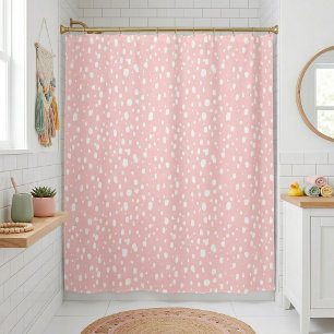 Petal Pink and White Abstract Dots Shower Curtain