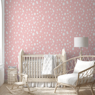 Petal Pink and White Abstract Dots Wallpaper