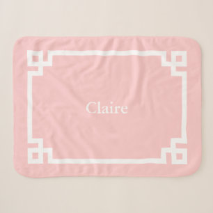 Petal Pink and White Greek Key Monogram Sherpa Blanket