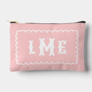 Petal Pink and White Scalloped Monogram Accessory Pouch