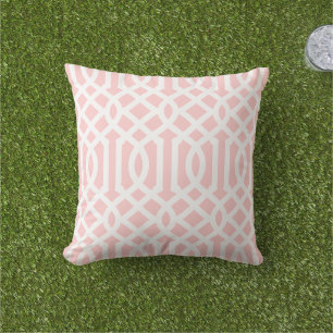 Petal Pink and White Trellis Pattern Cushion