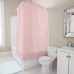 Petal Pink and White Windowpane Check Shower Curtain