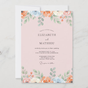 Petal Pink Apricot Leafy Wedding Invitation