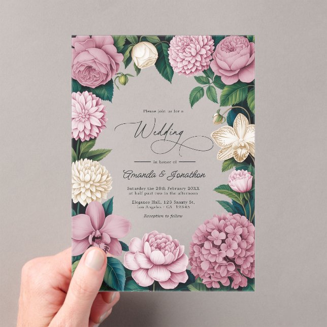 Petal Pink, Ballet Rose & Soft Linen Wedding Acrylic Invitations (Insitu (Handheld))
