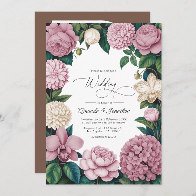 Petal Pink, Ballet Rose & Soft Linen Wedding Invitation (Front/Back)