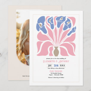 Petal Pink/Cornflower Abstract Floral Boho Wedding Invitation