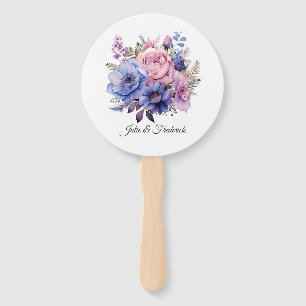 Petal Pink, Cornflower Blue & Mauve Purple Wedding Hand Fan